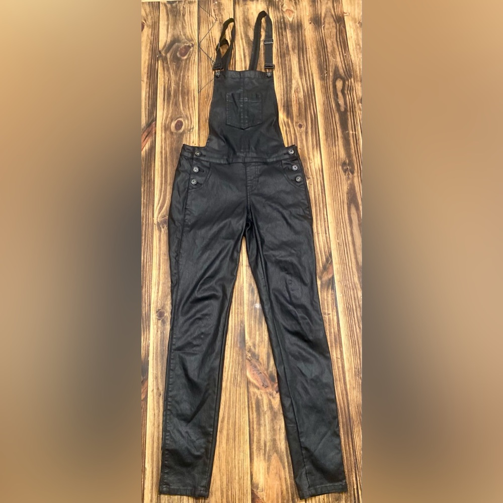 Sneak Peek Overalls Small Black Rayon Strech Adjustable Skinny Womens